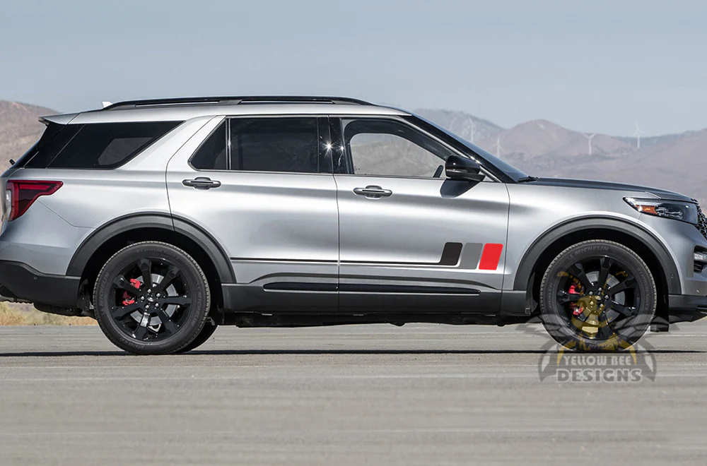 Retro Stripes Black Grey Red Graphics Vinyl Decals Compatible with Ford Explorer - Image 2