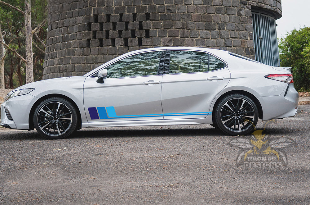 Retro Stripes Blue Shades Graphics Vinyl Compatible decals for Toyota Camry - Image 2
