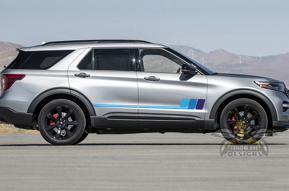 Retro Stripes Blue Shades Graphics Vinyl Decals Compatible with Ford Explorer - Image 2