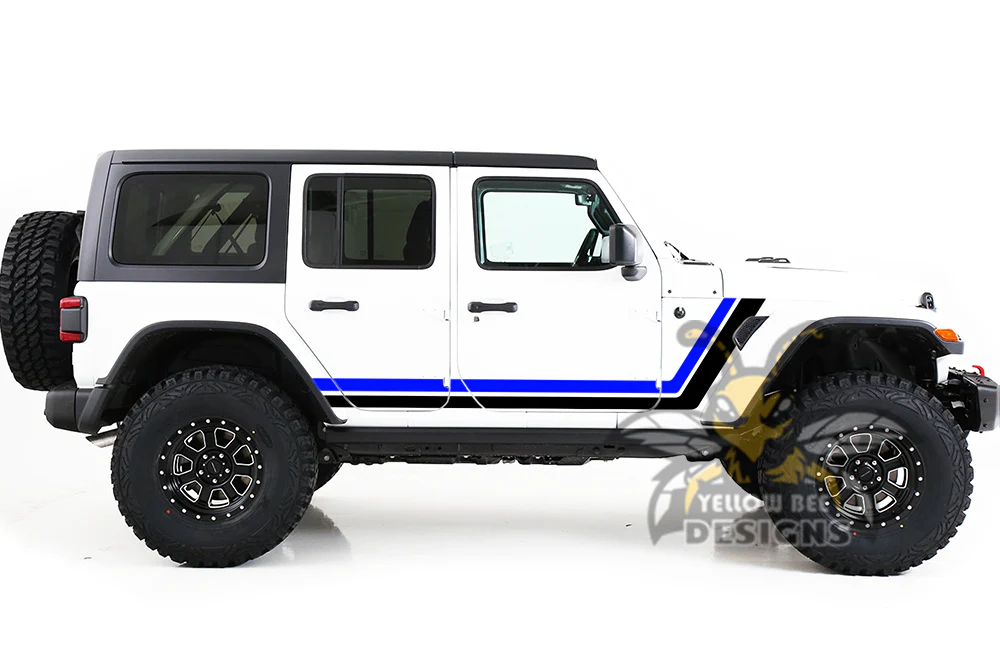 Retro Stripes Graphics Vinyl Decals (Blue - Black) Compatible with Jeep Wrangler - Image 2