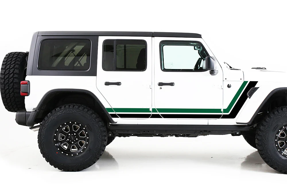 Retro Stripes Graphics Vinyl Decals (Green - Black) Compatible with Jeep JL Wrangler