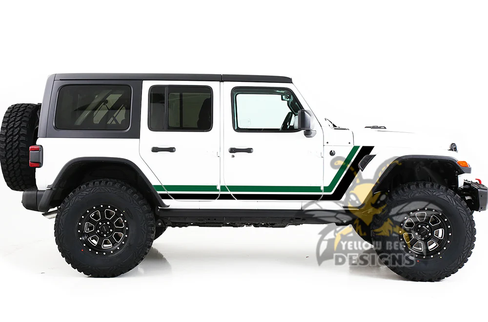 Retro Stripes Graphics Vinyl Decals (Green - Black) Compatible with Jeep JL Wrangler - Image 2