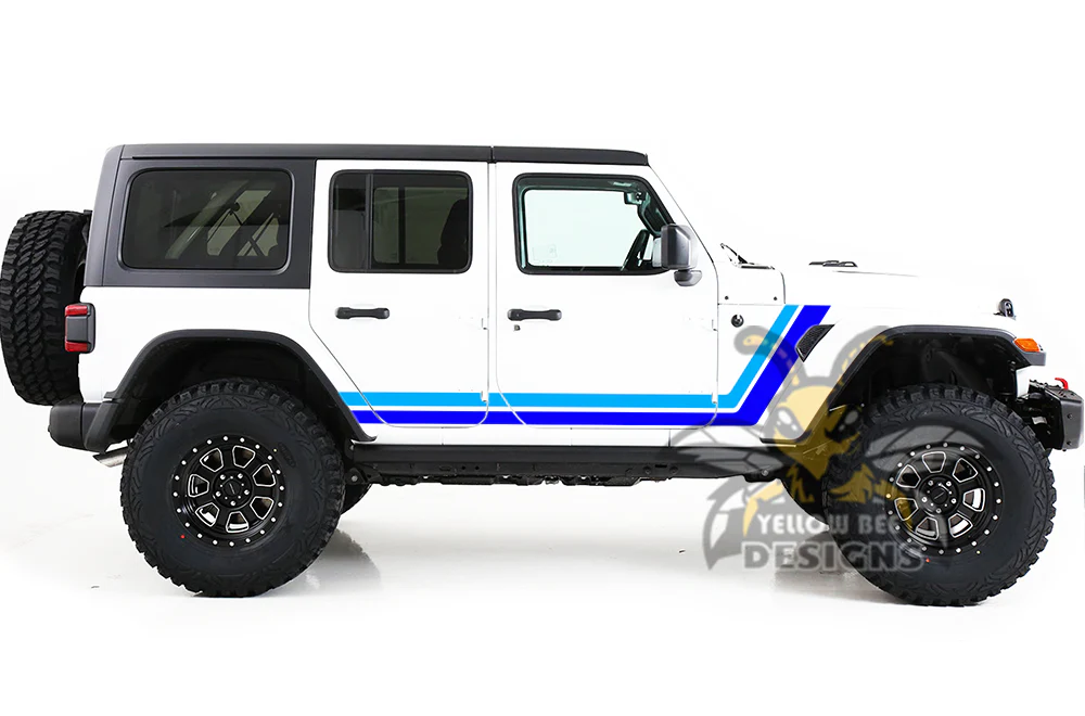 Retro Stripes Graphics Vinyl Decals (Light Blue - Blue) Compatible with Jeep JL Wrangler - Image 2