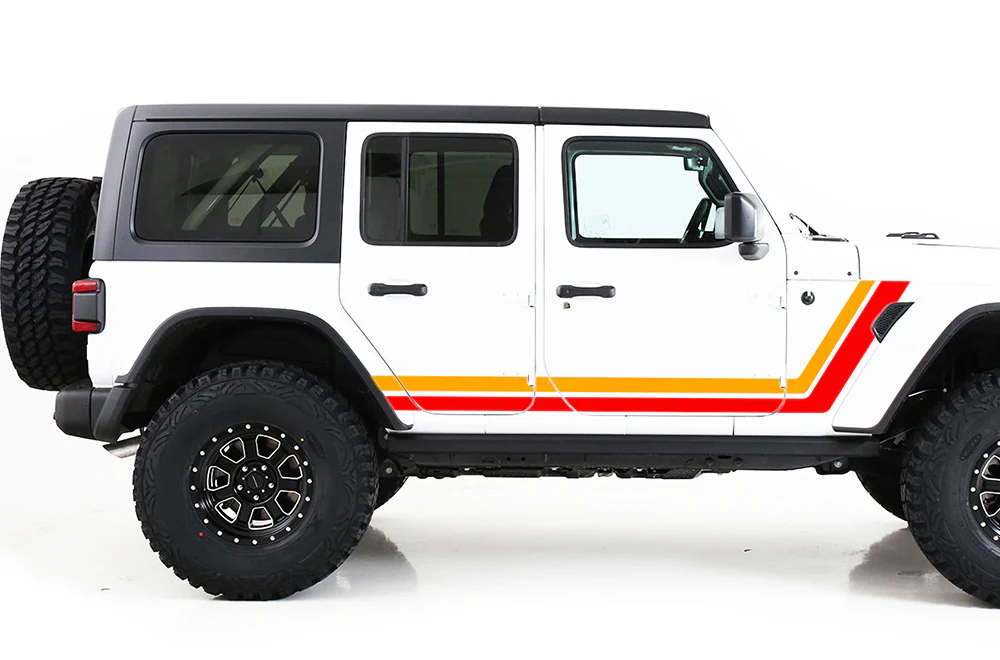 Retro Stripes Graphics Vinyl Decals (Yellow - Orange) Compatible with Jeep JL Wrangler