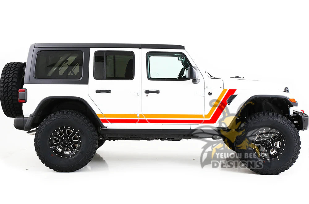 Retro Stripes Graphics Vinyl Decals (Yellow - Orange) Compatible with Jeep JL Wrangler - Image 2