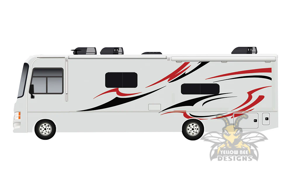 RV Class A Motor Home Camper Decals, Graphics Vinyl Kits Red-Black - Image 2