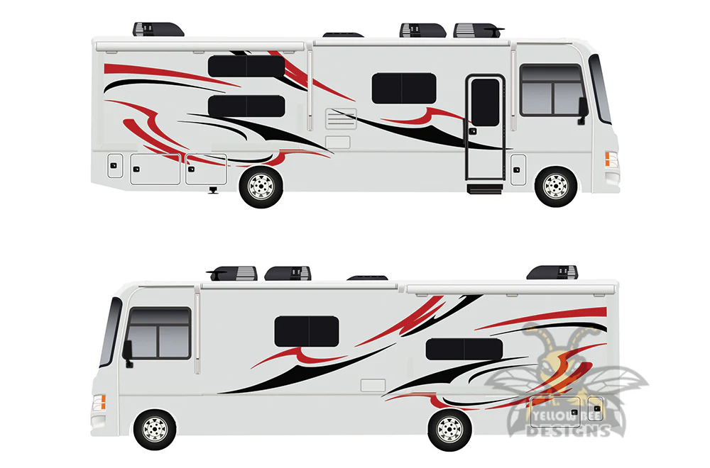 RV Class A Motor Home Camper Decals, Graphics Vinyl Kits Red-Black - Image 3