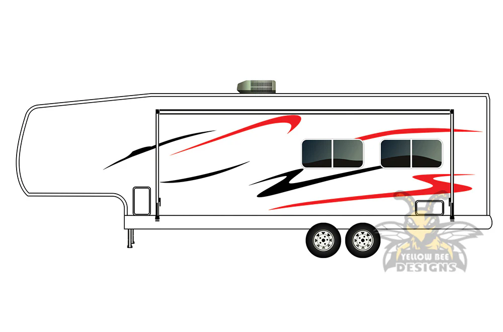 RV Fifth Wheel Trailer Decals, Graphics Vinyl Kits Red-Black - Image 2