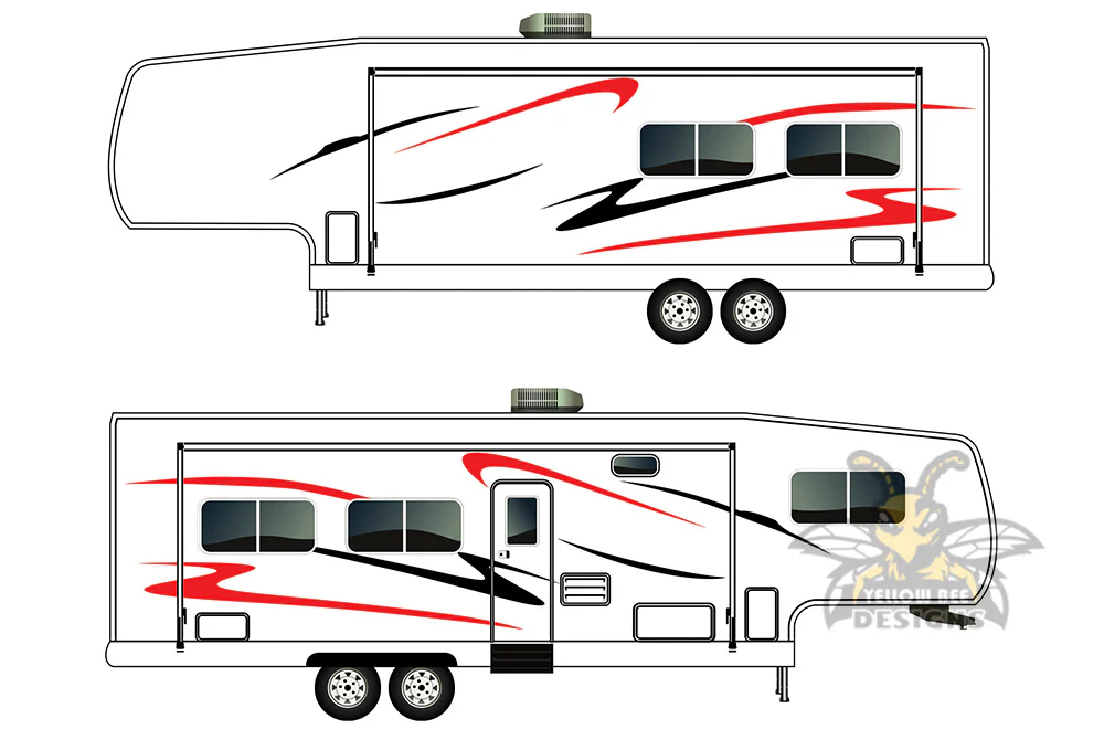 RV Fifth Wheel Trailer Decals, Graphics Vinyl Kits Red-Black - Image 3