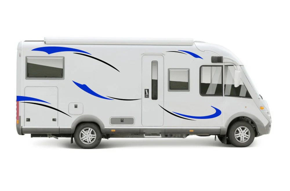 RV Motor Home Camper Decals, Graphics Vinyl Kits Blue-Black