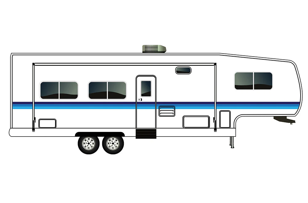 RV Trailer Fifth Wheel Decals, Graphics Vinyl Kits Blue Retro Stripes