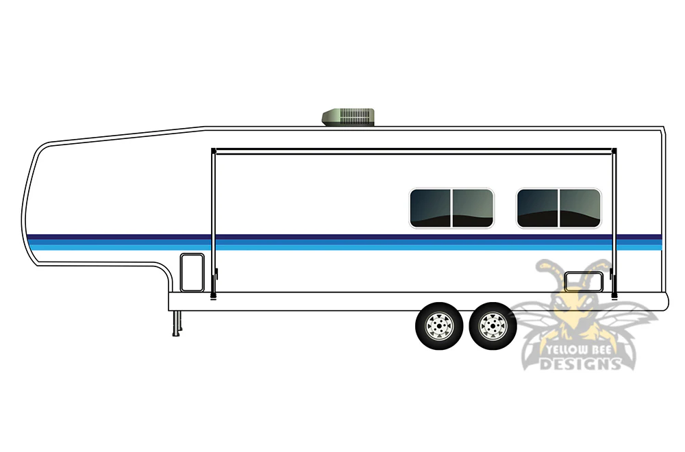 RV Trailer Fifth Wheel Decals, Graphics Vinyl Kits Blue Retro Stripes - Image 2