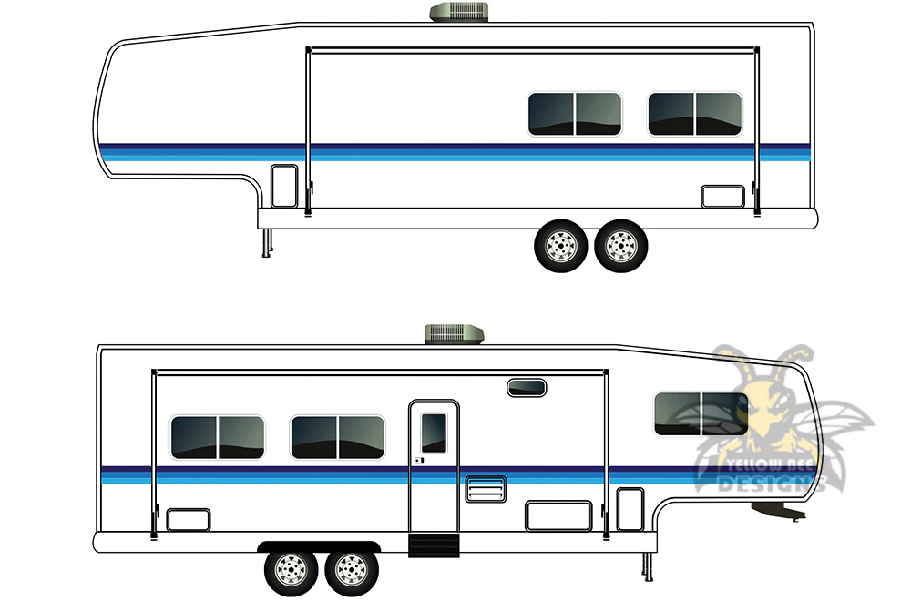 RV Trailer Fifth Wheel Decals, Graphics Vinyl Kits Blue Retro Stripes - Image 3
