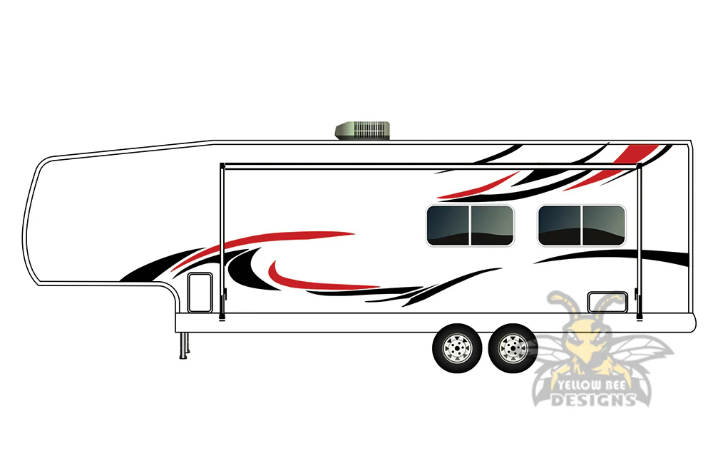 RV Trailer Fifth Wheel Decals, Graphics Vinyl Kits Red-Black - Image 2