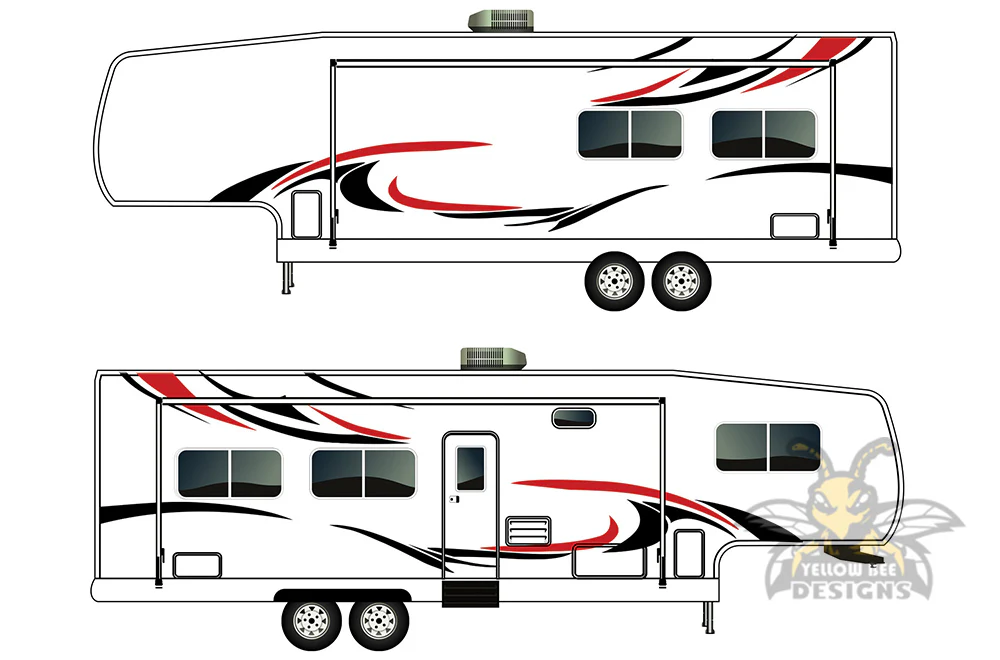 RV Trailer Fifth Wheel Decals, Graphics Vinyl Kits Red-Black - Image 3