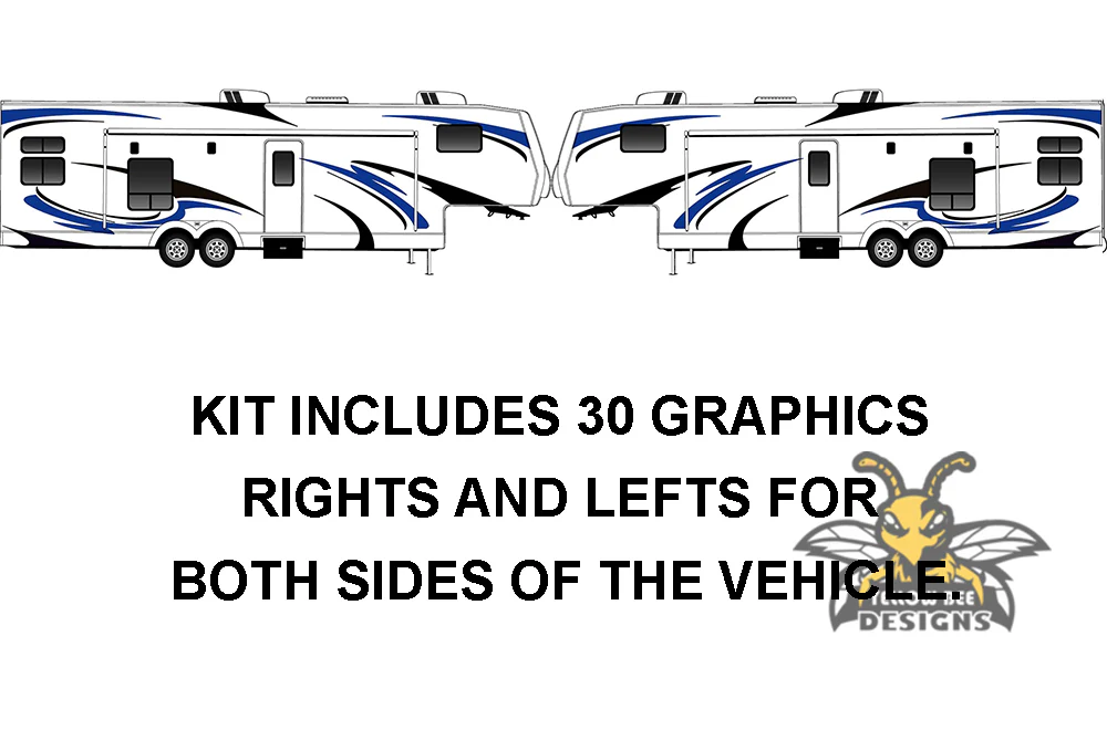 RV, Trailer Hauler, Camper, Motor-Ηome, Caravan Decals, Graphics Kits Black & Blue - Image 12