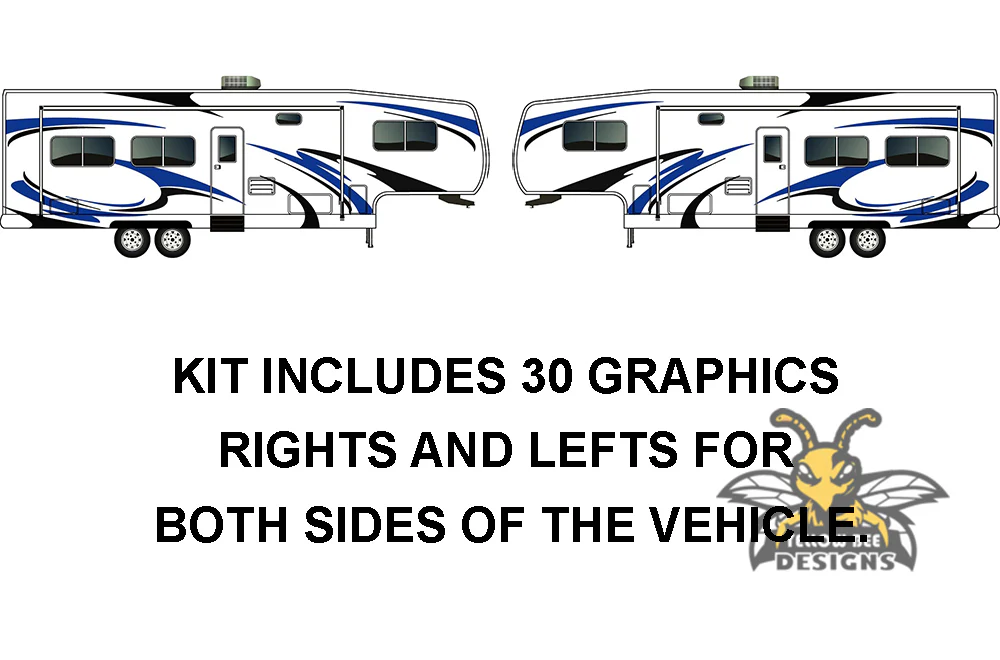 RV, Trailer Hauler, Camper, Motor-Ηome, Caravan Decals, Graphics Kits Black-Blue - Image 12