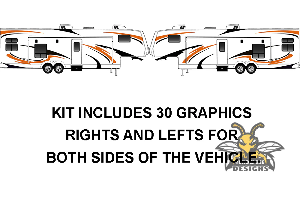 RV, Trailer Hauler, Camper, Motor-Ηome, Caravan Decals, Graphics Kits Black & Orange - Image 12