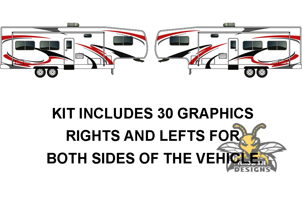 RV, Trailer Hauler, Camper, Motor-Ηome, Caravan Decals, Graphics Kits Black-Red-Grey - Image 12