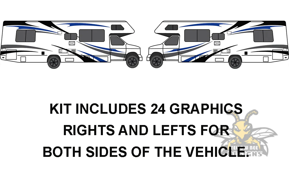 RV, Trailer Hauler, Camper, Motor-Ηome, Caravan Decals, Graphics Vinyl Kits Black-Blue-Grey - Image 6