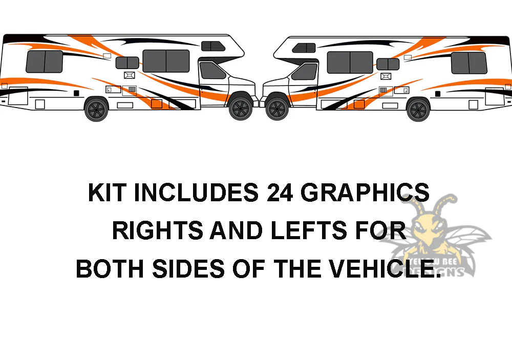 RV, Trailer Hauler, Camper, Motor-Ηome, Caravan Decals, Graphics Vinyl Kits Black-Orange - Image 6