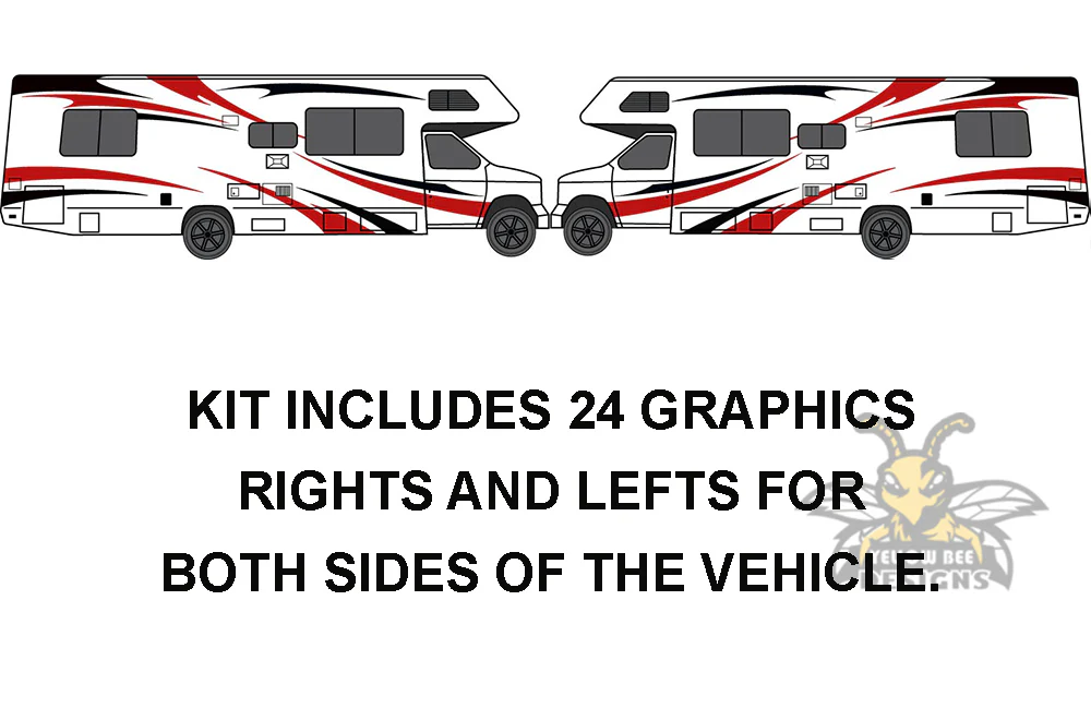 RV, Trailer Hauler, Camper, Motor-Ηome, Caravan Decals, Graphics Vinyl Kits Black-Red - Image 6