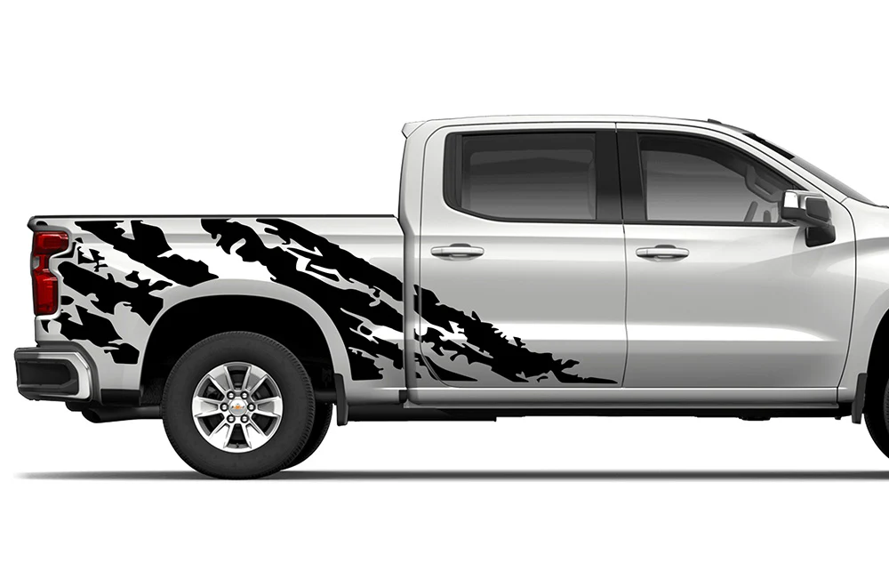 Shred Bed Graphics Vinyl Decals Compatible with Chevrolet Silverado Crew Cab 1500
