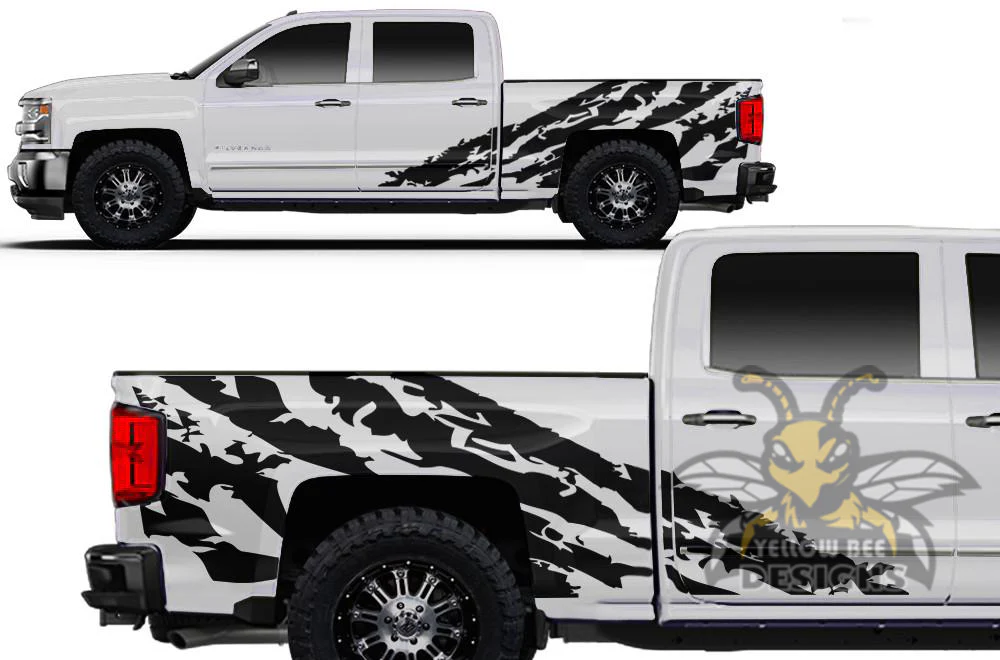 Shred Bed Graphics Vinyl Decals Compatible with Chevrolet Silverado Crew Cab 1500 - Image 4