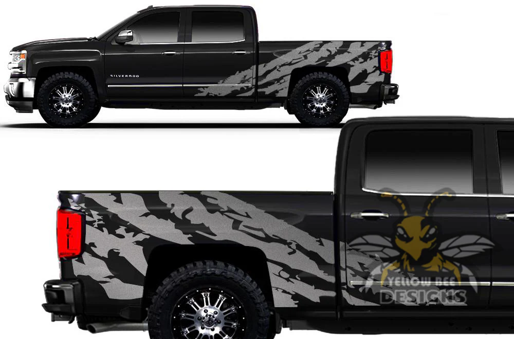 Shred Bed Graphics Vinyl Decals Compatible with Chevrolet Silverado Crew Cab 1500 - Image 5