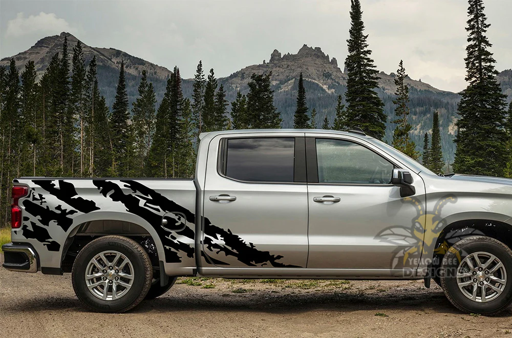 Shred Bed Graphics Vinyl Decals Compatible with Chevrolet Silverado Crew Cab 1500 - Image 7