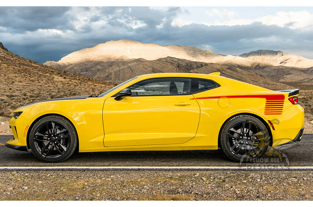 Side Back Hockey Stripes Graphics Vinyl Decals Compatible with Chevrolet Camaro - Image 4