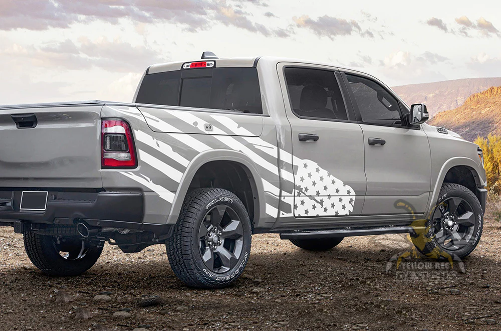 Side Bed Flag USA Graphics Vinyl Decals Compatible with Dodge Ram Crew Cab 1500 - Image 2