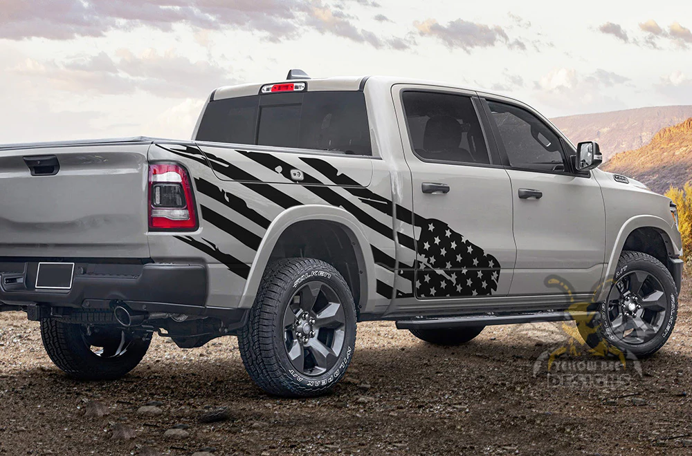 Side Bed Flag USA Graphics Vinyl Decals Compatible with Dodge Ram Crew Cab 1500 - Image 3