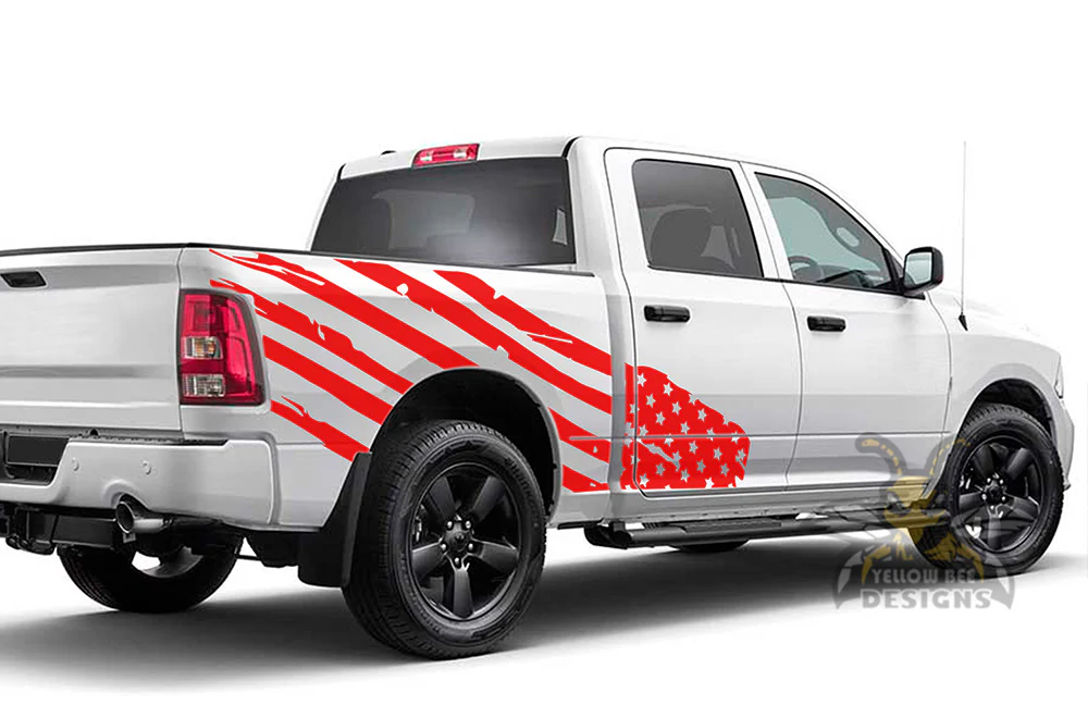 Side Bed Flag USA Graphics Vinyl Decals Compatible with Dodge Ram Crew Cab 1500 - Image 4