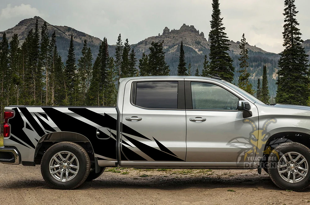 Side Bed Geometric Graphics Vinyl Decals Compatible with Chevrolet Silverado 1500 - Image 2