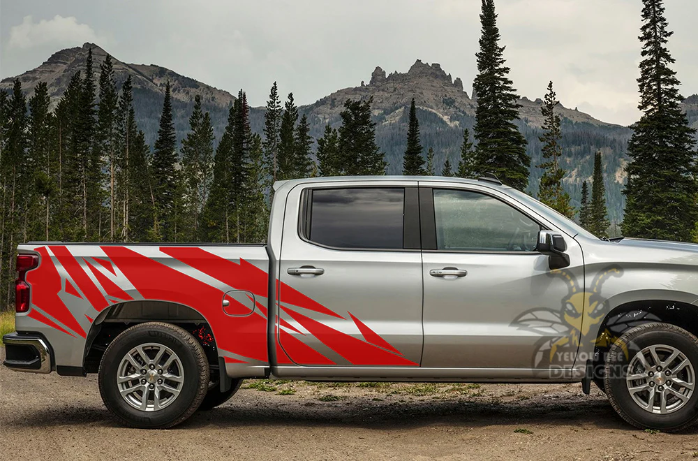 Side Bed Geometric Graphics Vinyl Decals Compatible with Chevrolet Silverado 1500 - Image 3