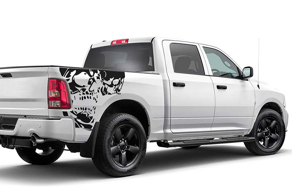 Side Bed Skulls Graphics Vinyl Decals Compatible with Dodge Ram Crew Cab 1500