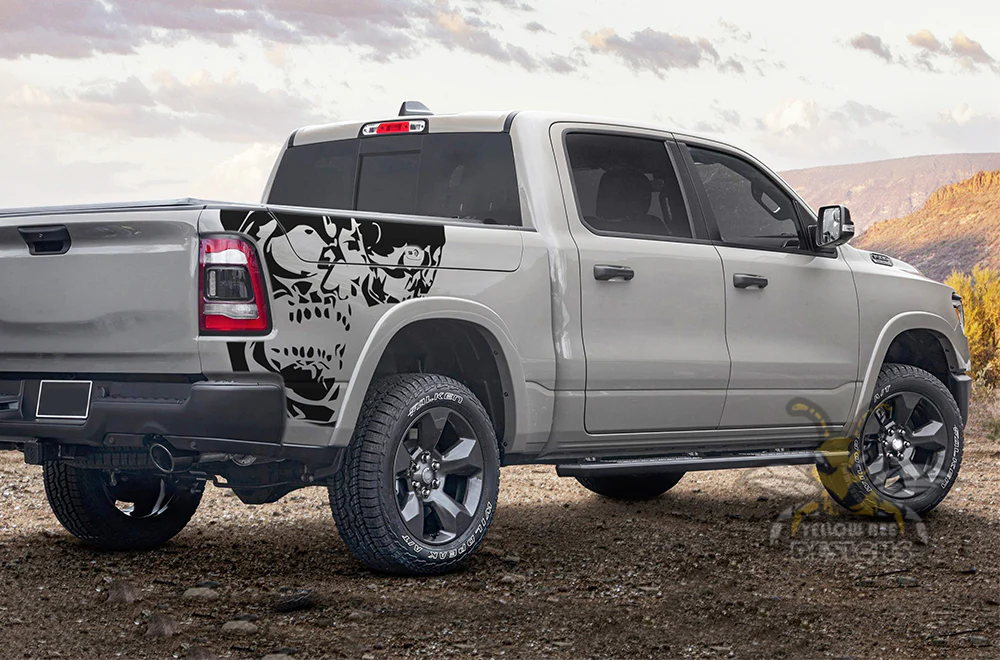 Side Bed Skulls Graphics Vinyl Decals Compatible with Dodge Ram Crew Cab 1500 - Image 2