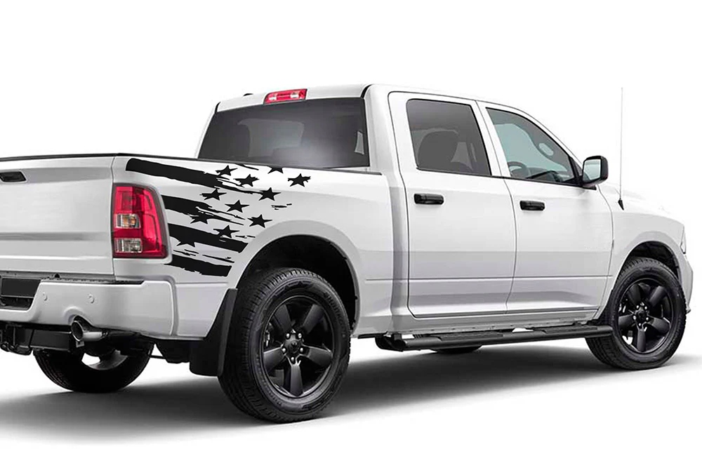 Side Bed US Flag Graphics Vinyl Decals Compatible with Dodge Ram Crew Cab 1500