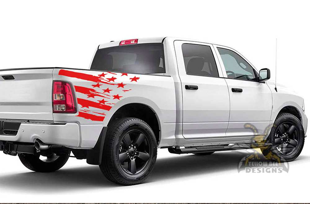 Side Bed US Flag Graphics Vinyl Decals Compatible with Dodge Ram Crew Cab 1500 - Image 2