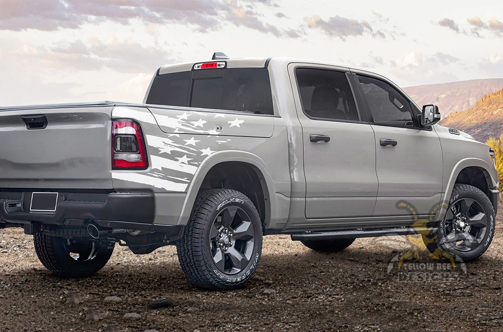 Side Bed US Flag Graphics Vinyl Decals Compatible with Dodge Ram Crew Cab 1500 - Image 3