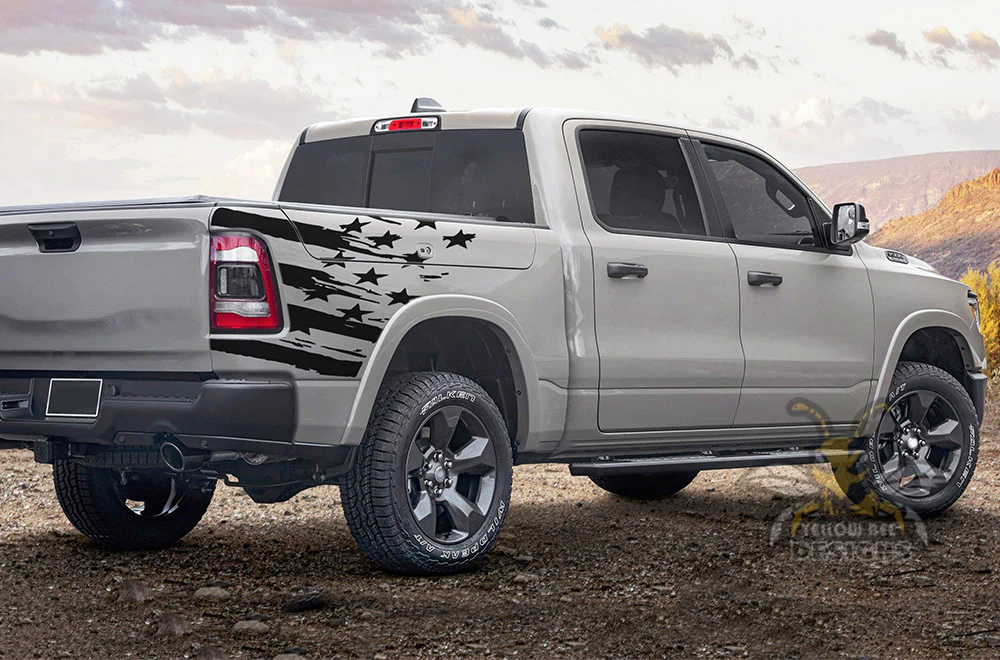 Side Bed US Flag Graphics Vinyl Decals Compatible with Dodge Ram Crew Cab 1500 - Image 4