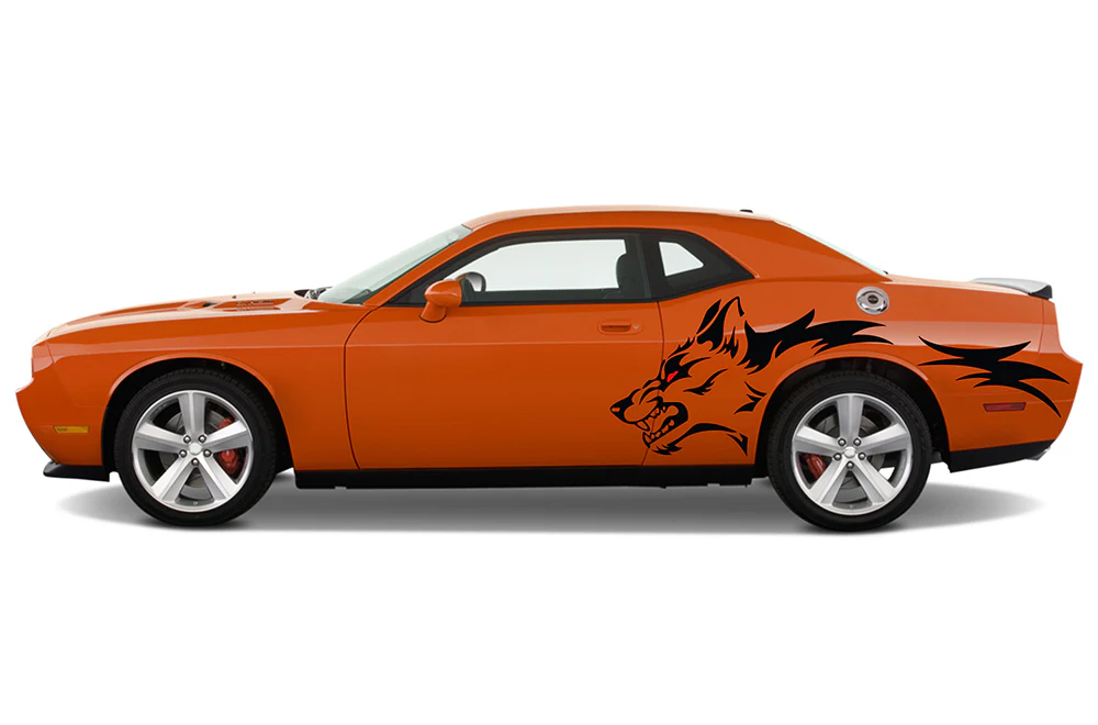 Side Coyote Red Eyes Graphics Vinyl Decals Compatible with Dodge Challenger - Image 2