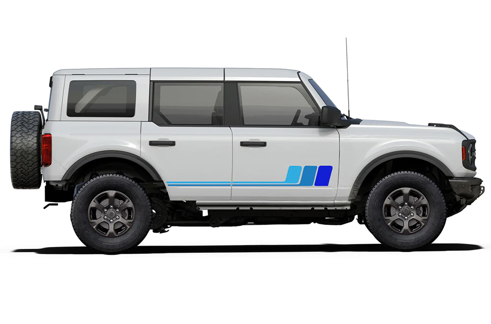 Side Door Blue Retro Stripes Graphics Vinyl Decals Compatible with Ford Bronco
