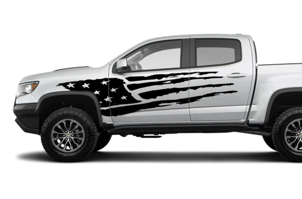 Side Door USA Flag Graphics Vinyl Decals Compatible with Chevrolet Colorado Crew Cab