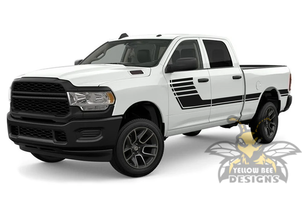 Side Hockey Graphics Kit Vinyl Decals Compatible with Dodge Ram 2500 Crew Cab - Image 2