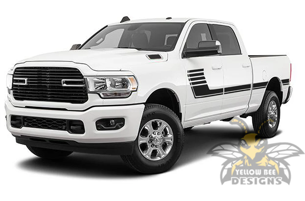 Side Hockey Stripes Graphics Vinyl Decal Compatible with Dodge Ram Crew Cab 3500 Bed 6'4” - Image 2