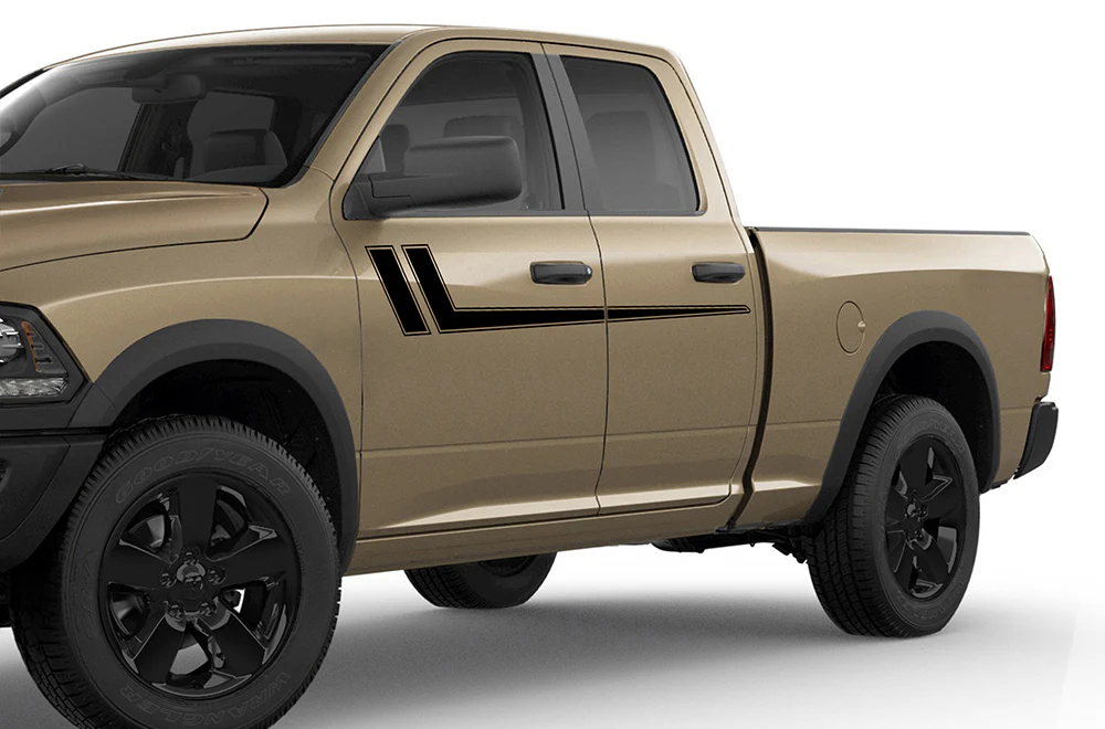 Side Hockey Stripes Graphics Vinyl Decals Compatible with Dodge Ram 1500 Quad Cab