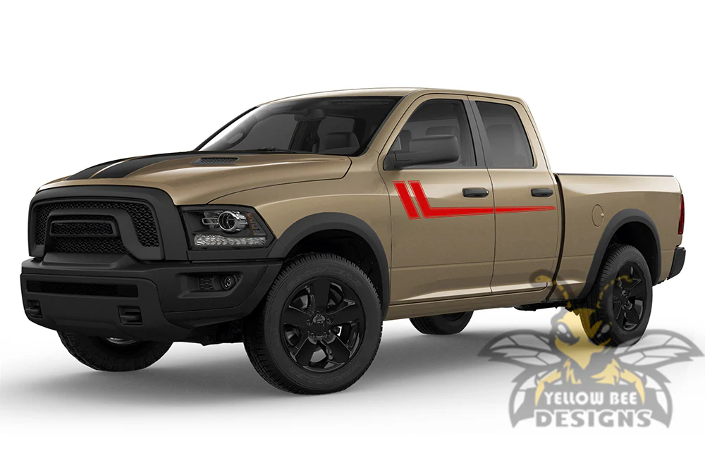 Side Hockey Stripes Graphics Vinyl Decals Compatible with Dodge Ram 1500 Quad Cab - Image 4