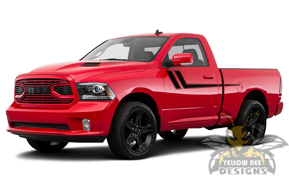 Side Hockey Stripes Graphics Vinyl Decals Compatible with Dodge Ram Regular Cab 1500 - Image 2